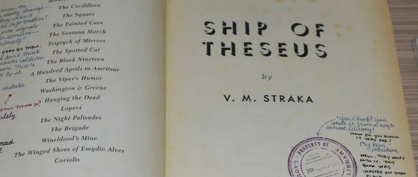 Title page of "ship of theseus" by v. m. straka.